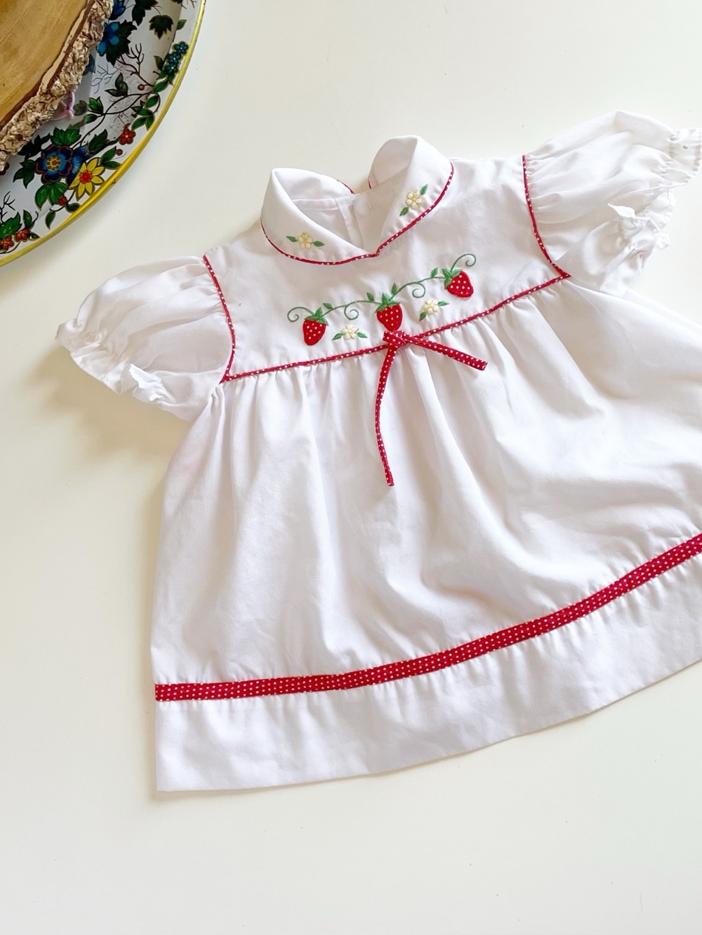 Vintage White Embroidered Strawberry Dress